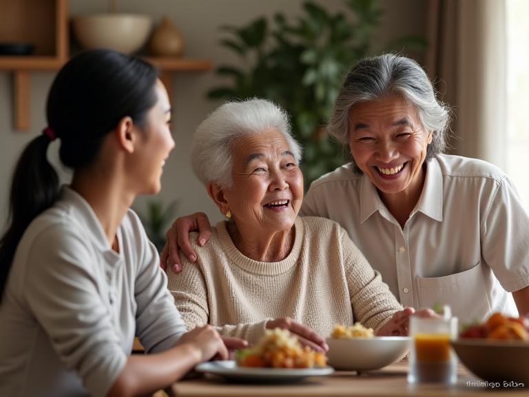 Masayang pamilyang Pilipino kasama ang elderly member sa bahay